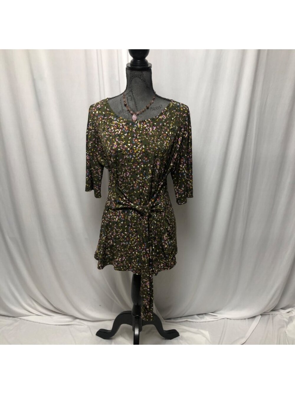 Molly Isadora Floral Top Waist Tie Womens Size 0X Stretch Blouse Cottagecore